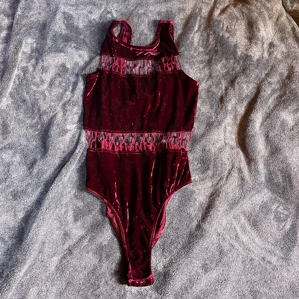 Burgundy velvet bodysuit